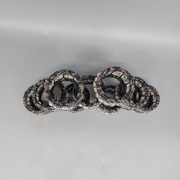 Pier One imports Blue gray, white, black beaded napkin holders Set Of 9 1.5" - Picture 3 of 4